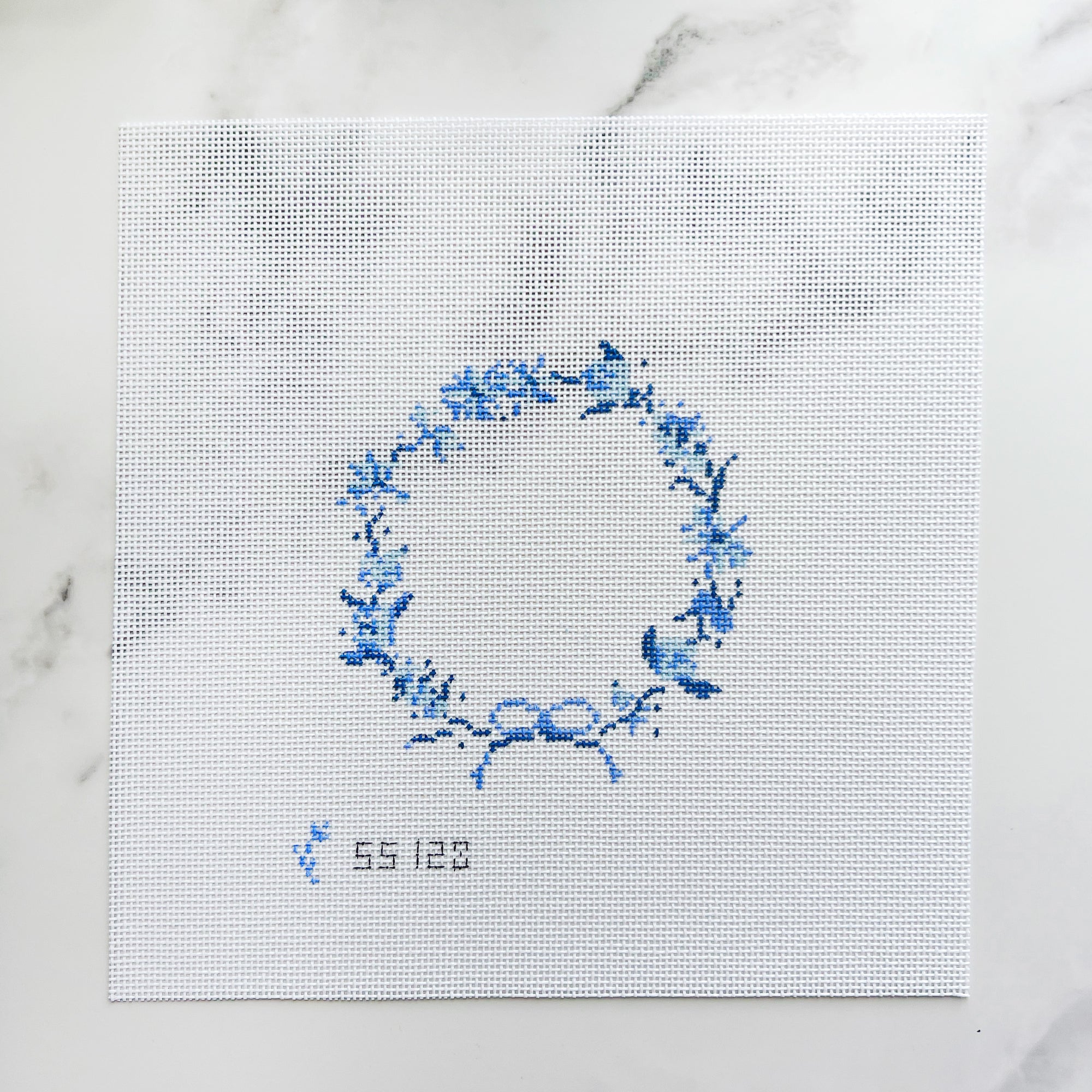 Blue Floral Wreath with Stitch Guide