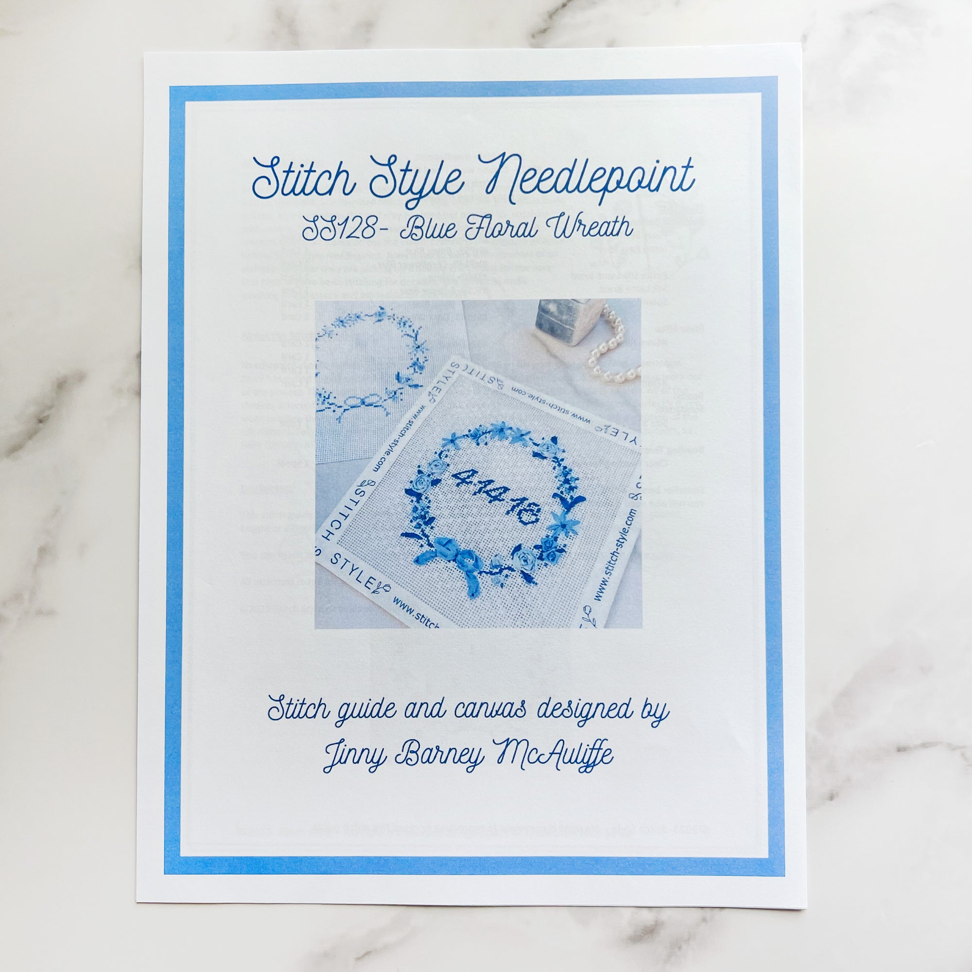 Blue Floral Wreath with Stitch Guide
